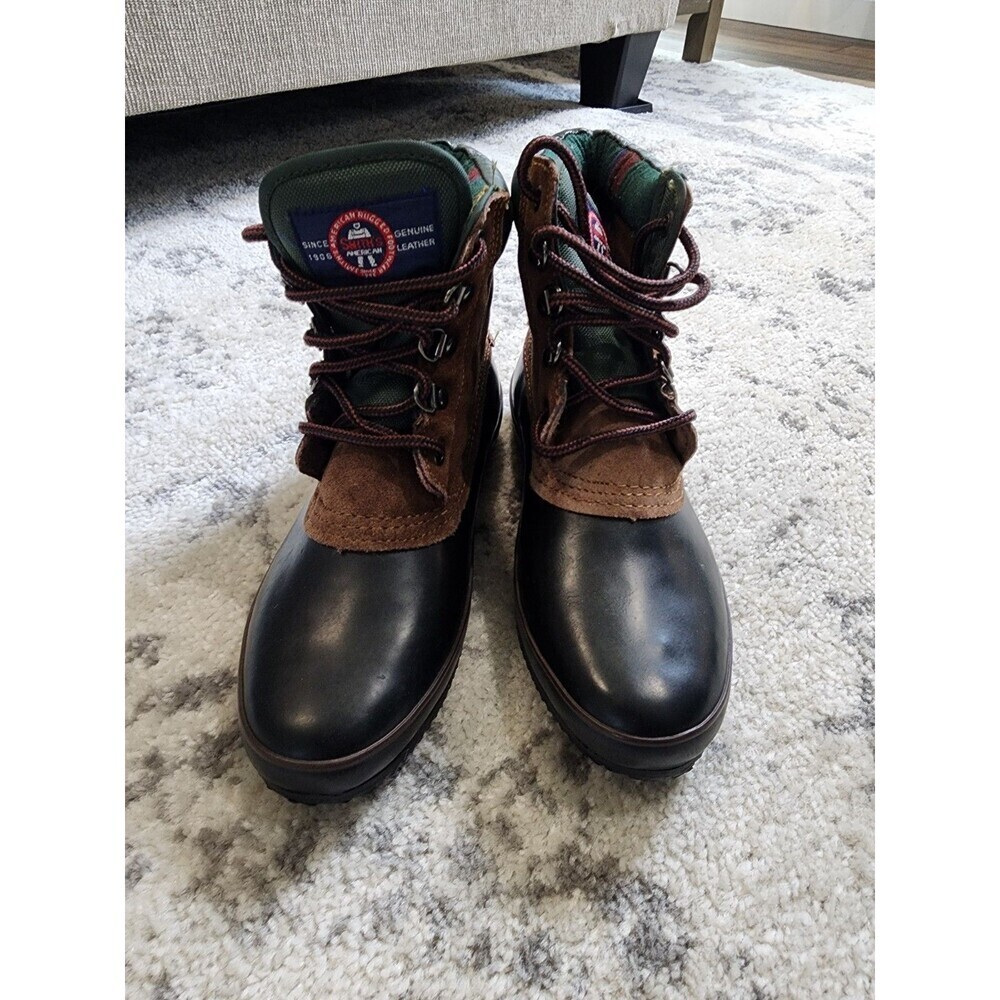 Smith's Thermolite Boots Womens Black Brown Leather Duck Rubber Lace Up Size 8 - Picture 4 of 8